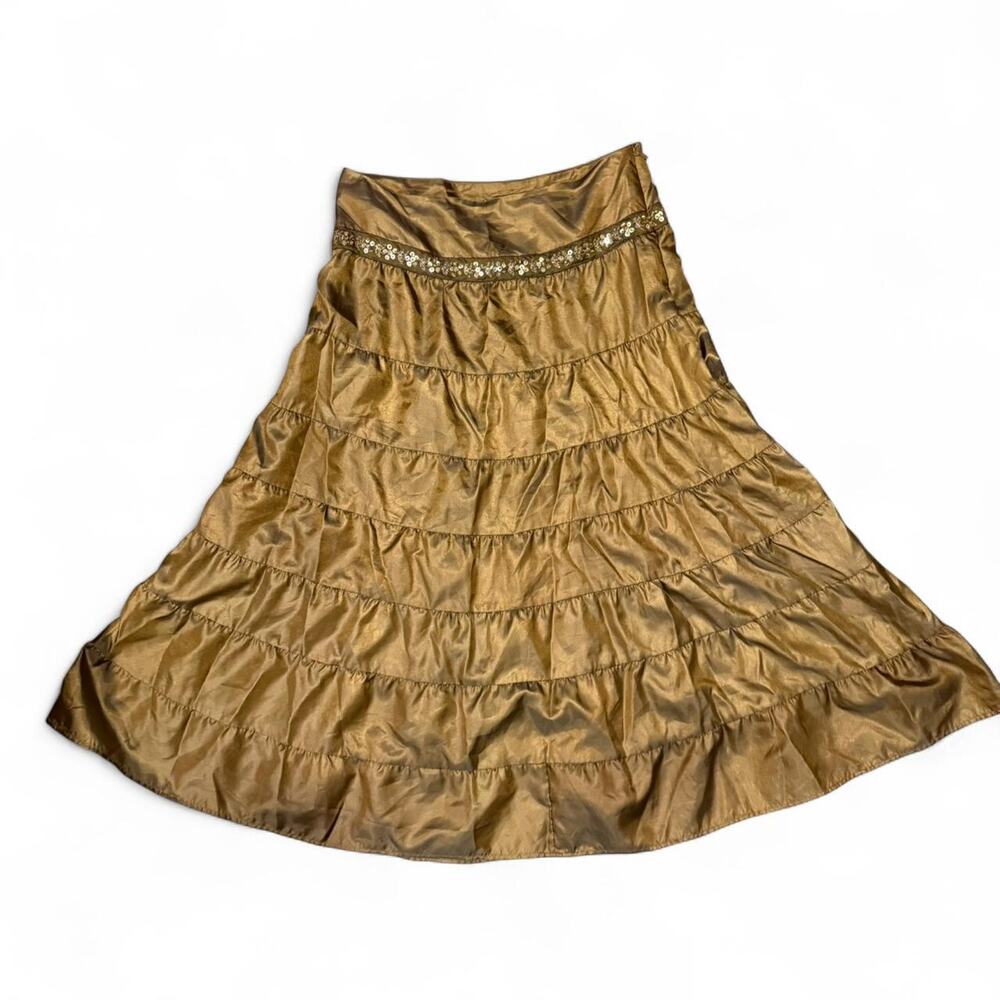 Y2k glam fairy grunge gold beaded maxi skirt Star City size 1 28" waist